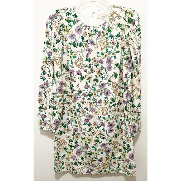Loft Floral Linen-Blend Long Sleeve Shift Dress Sz.0 NWT - Picture 6 of 7